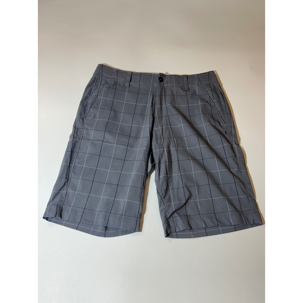 Under Armour Golf Shorts Mens 32 Grey Excellent Plaid HeatGear Loose Fit